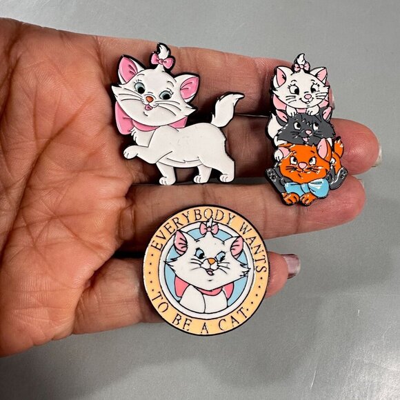 Marie Kitten Lapel Pin Cat Aristocat Pink Bow Bundle Accessories Jewelry Brooch - Picture 7 of 11